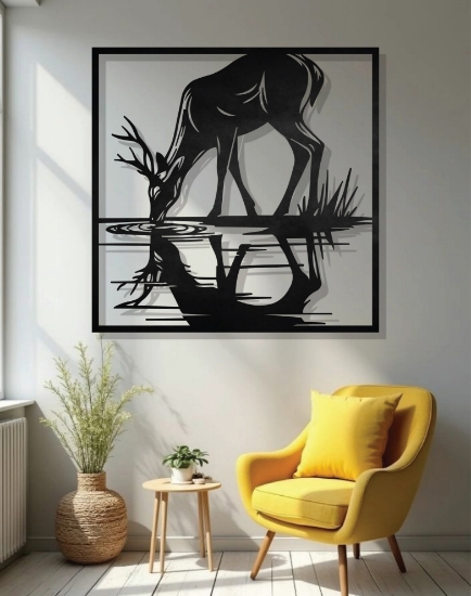 Picture of Serene Deer Reflection Metal Wall Art