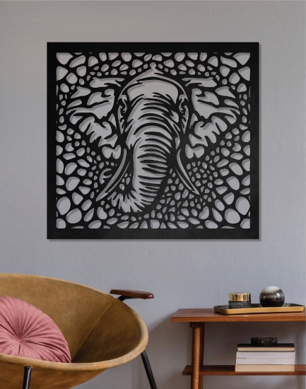 Picture of Majestic Tusk Elephant Jaali Metal Wall Art