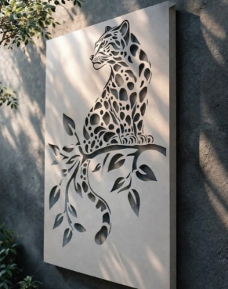 Picture of Majestic Leopard on Branch Laser-Cut Metal Panel