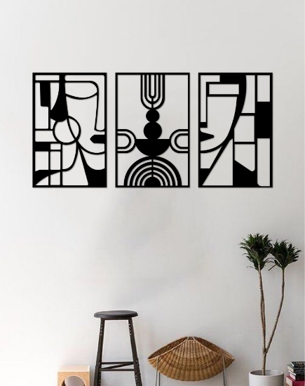Picture of Picasso-Inspired Cubism Faces Triptych Metal Wall Art